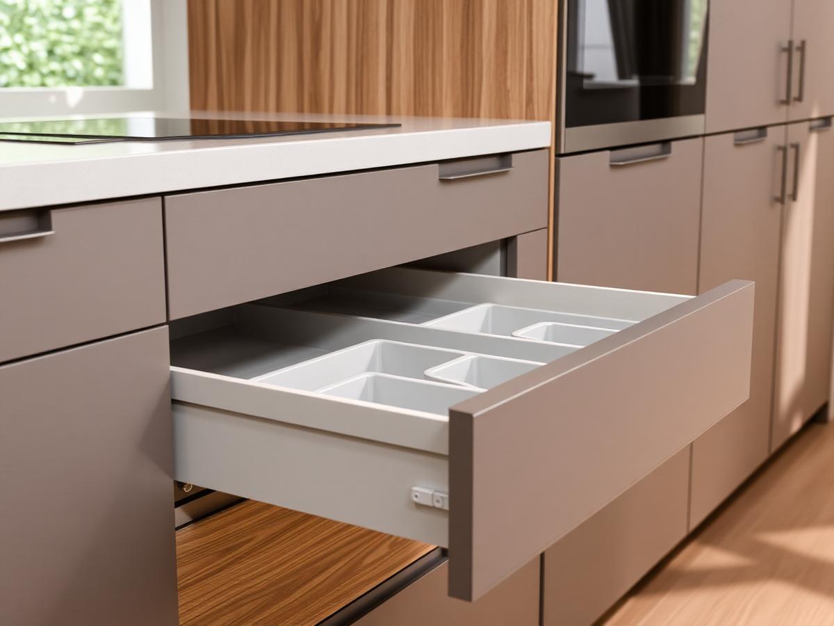 Modular kitchen drawer with organiser fittings